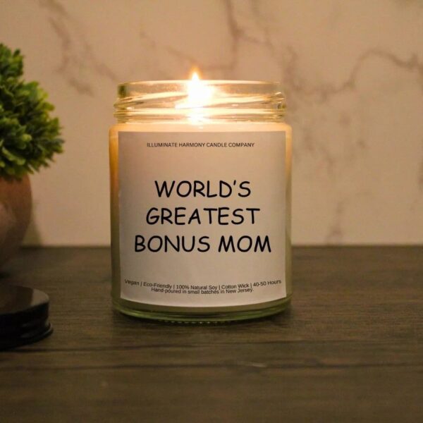 World's Greatest Bonus Mom Candle | Step Mom Birthday Gift | Mother's Day Gift For Step Mom | Bonus Mom Candle Gift | Step Mom Holiday Gift