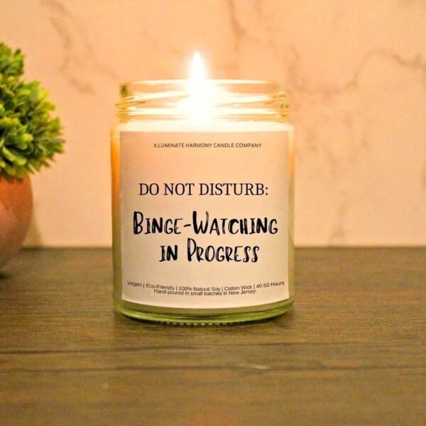Do Not Disturb: Binge Watching In Progress Candle | Funny Joke Gift | Funny Candle | Funny Candle Quotes | Funny Work Candles | Humor Gift