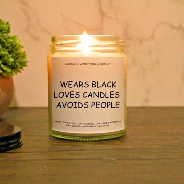 Wears Black Loves Candles Avoids People Candle Gift For Introvert Funny Present