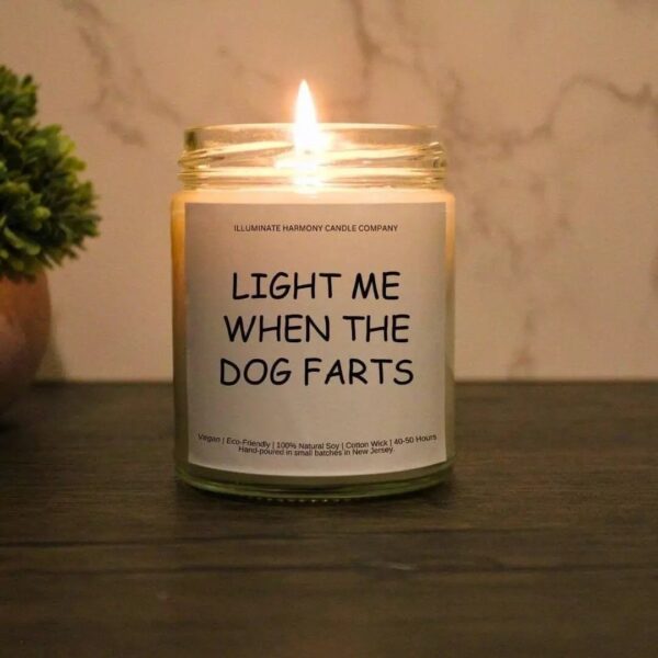 Light Me When The Dog Farts Candle | 7oz | Odor Neutralizing Dog Lover Humor Gift | Dog Mom Candle | Personalized Gift For Dog Owner