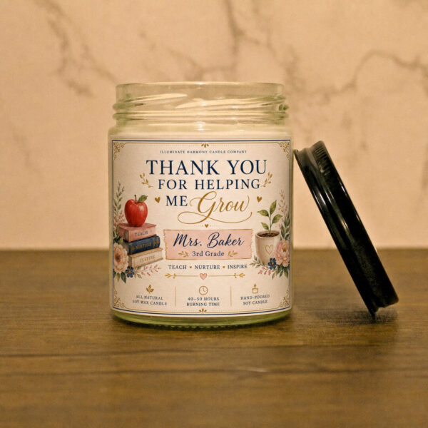 Thank You For Helping Me Grow Candle | Personalized Teacher's Day Gift Idea