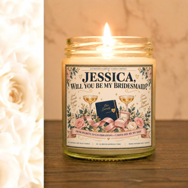 Jessica Will You Be My Bridesmaid Candle | Wedding Bridesmaid Proposal Candle