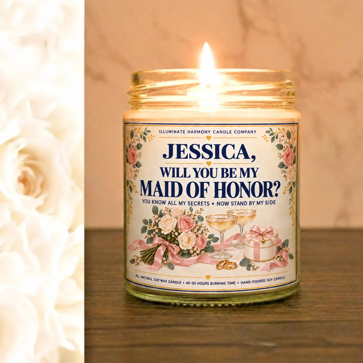Jessica Will You Be My Maid Of Honor Candle | Maid Of Honor Proposal Gift |