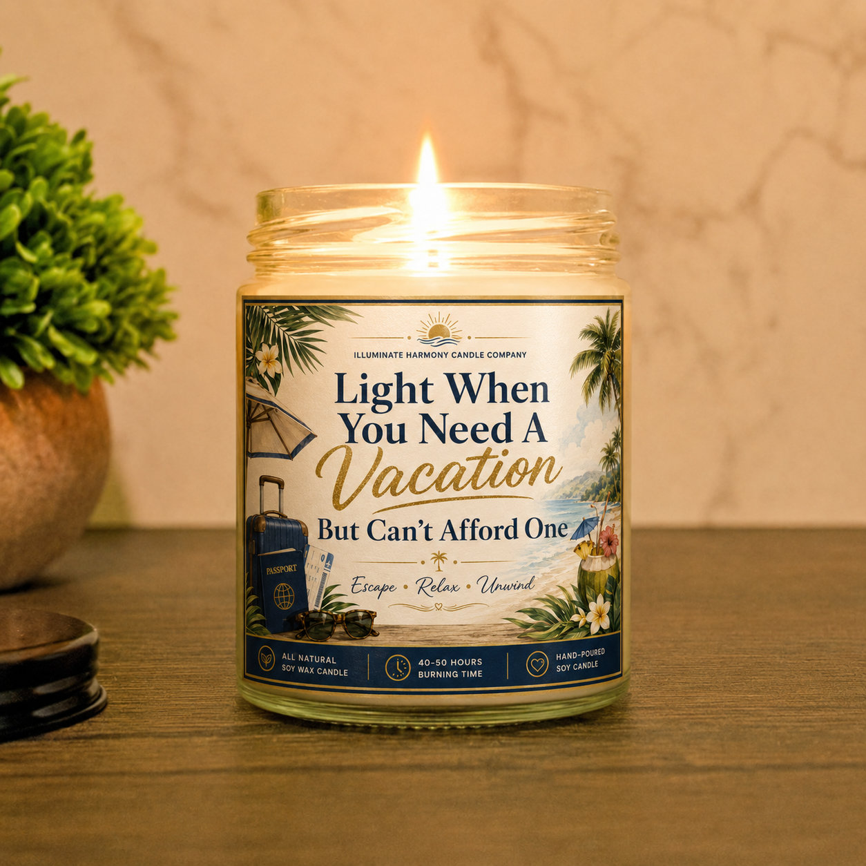 Light When You Need A Vacation But Can't Afford One Candle | Funny Gift For