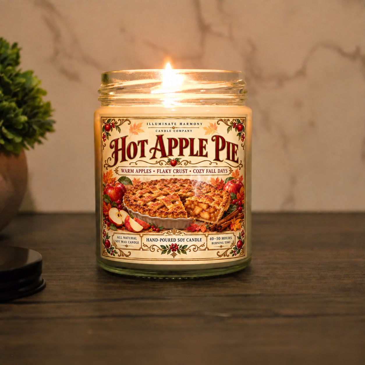 Hot Apple Pie Soy Candle, Fall Scented Candle, Handmade Autumn Candle, Cozy Home