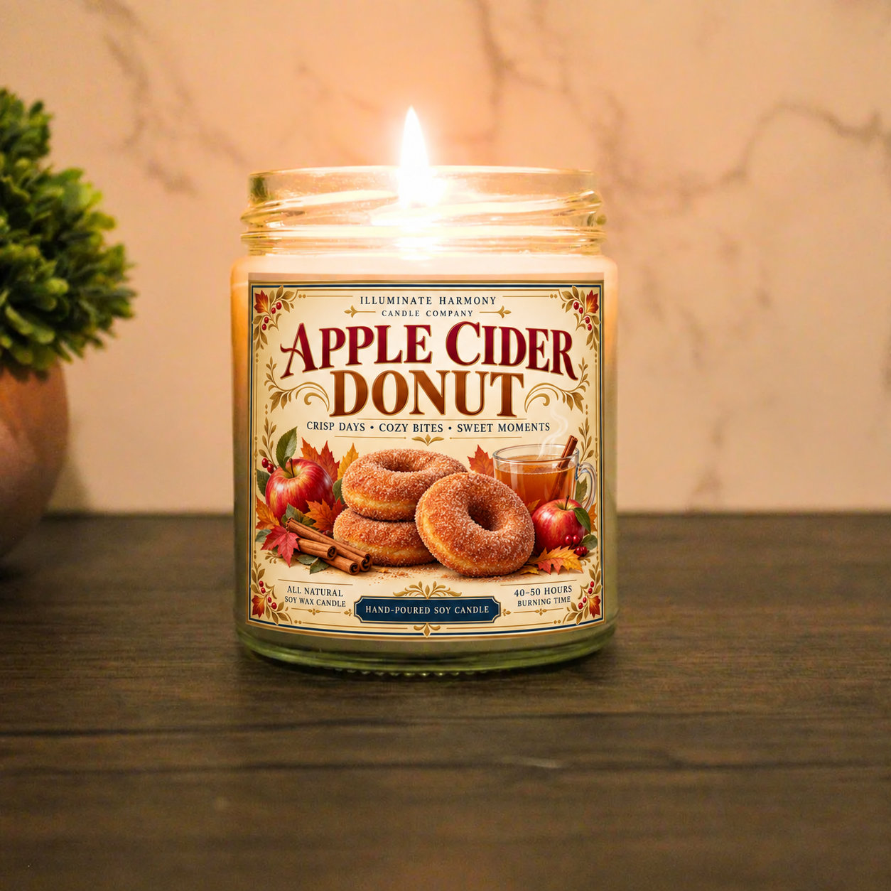 Apple Cider Donut Soy Candle, Fall Scented Candle, Handmade Bakery Candle, Cozy