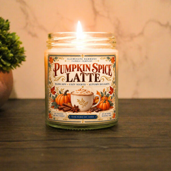 Pumpkin Spice Latte Soy Candle, Fall Scented Candle, Handmade Autumn Candle, Cof