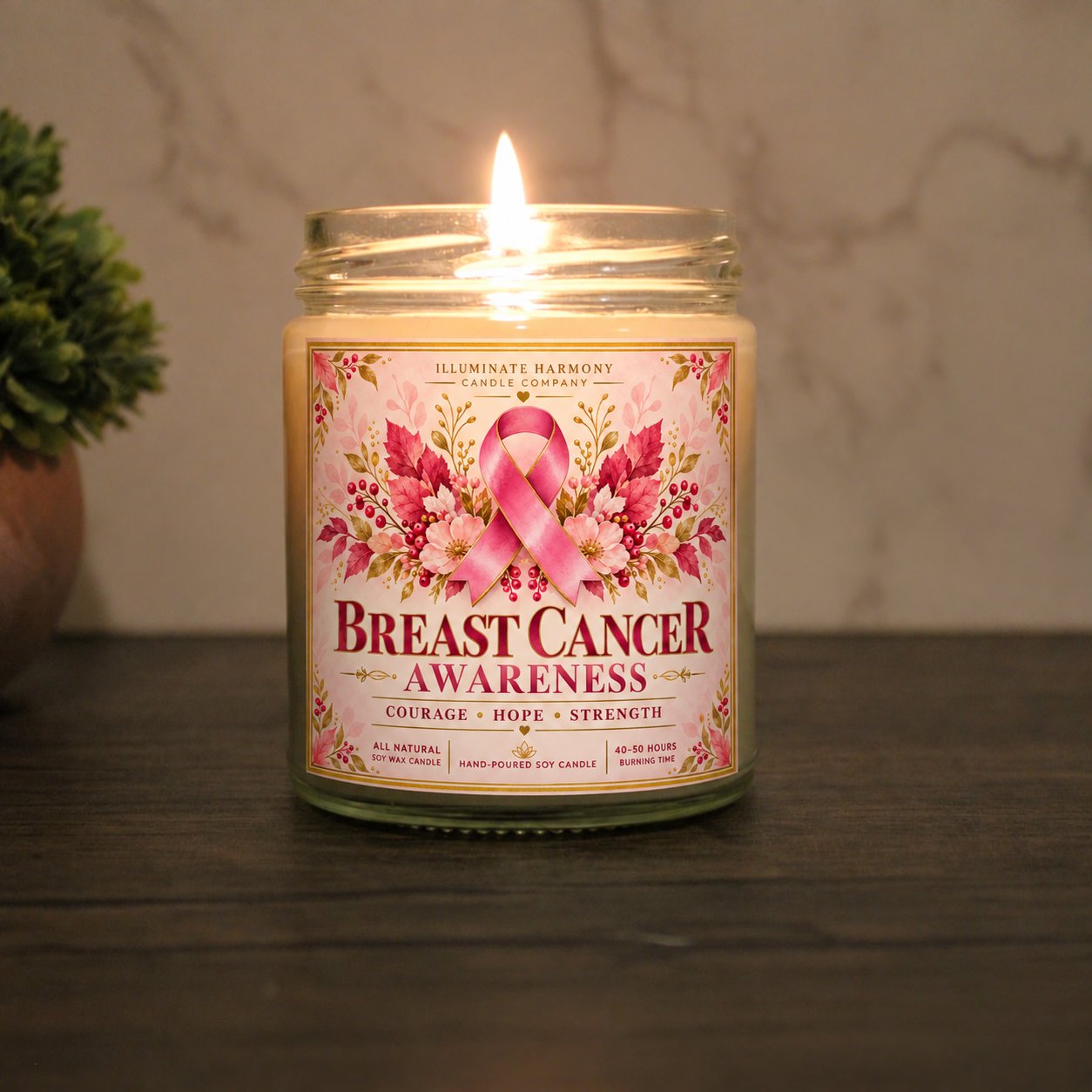 Pink Ribbon Candle | Breast Cancer Survivor Gift | Together We Shine Soy Candle