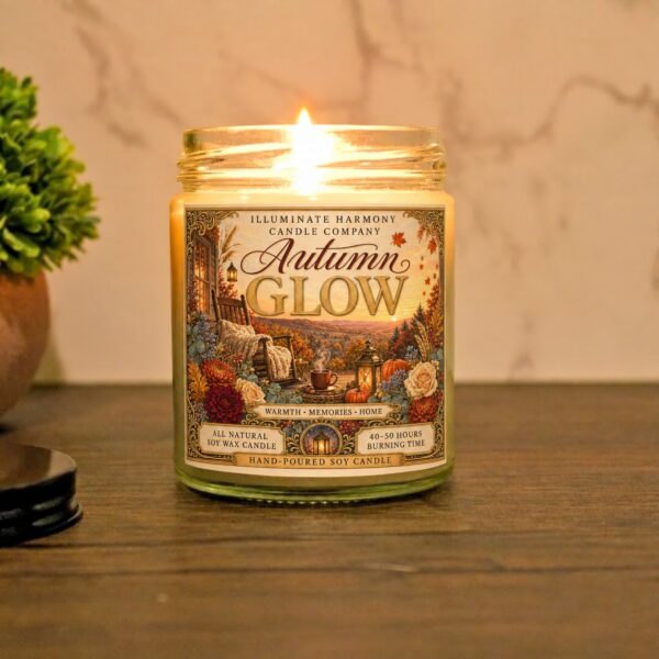 Autumn Glow Soy Candle | Handmade Fall Candle in 8oz Glass Jar | Cozy Autumn